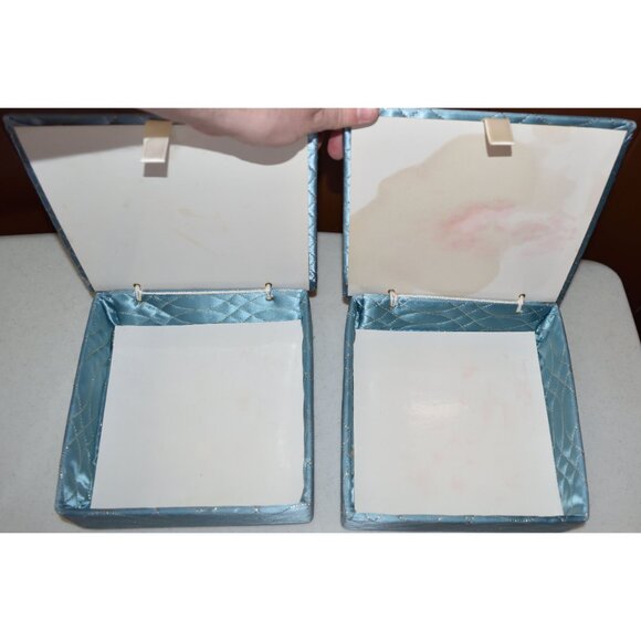 Lot of (2) Vtg Blue Quilted Satin Vanity Square Box For Glove Handkerchief Scarf - Picture 7 of 8